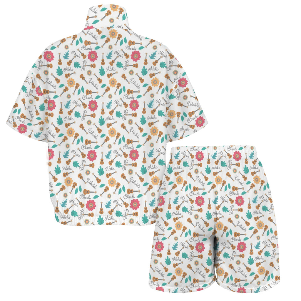 Ukulele Women's Windbreaker Short Set Women's Windbreaker Short Set Music Printed Offshore