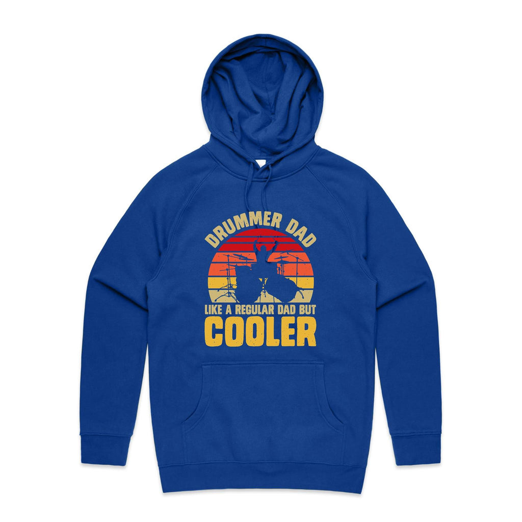 Drummer Dad, Like A Regular Dad But Cooler Men's AS Colour Hoodie Bright Royal Mens Hoodie Dad Music Printed In Australia