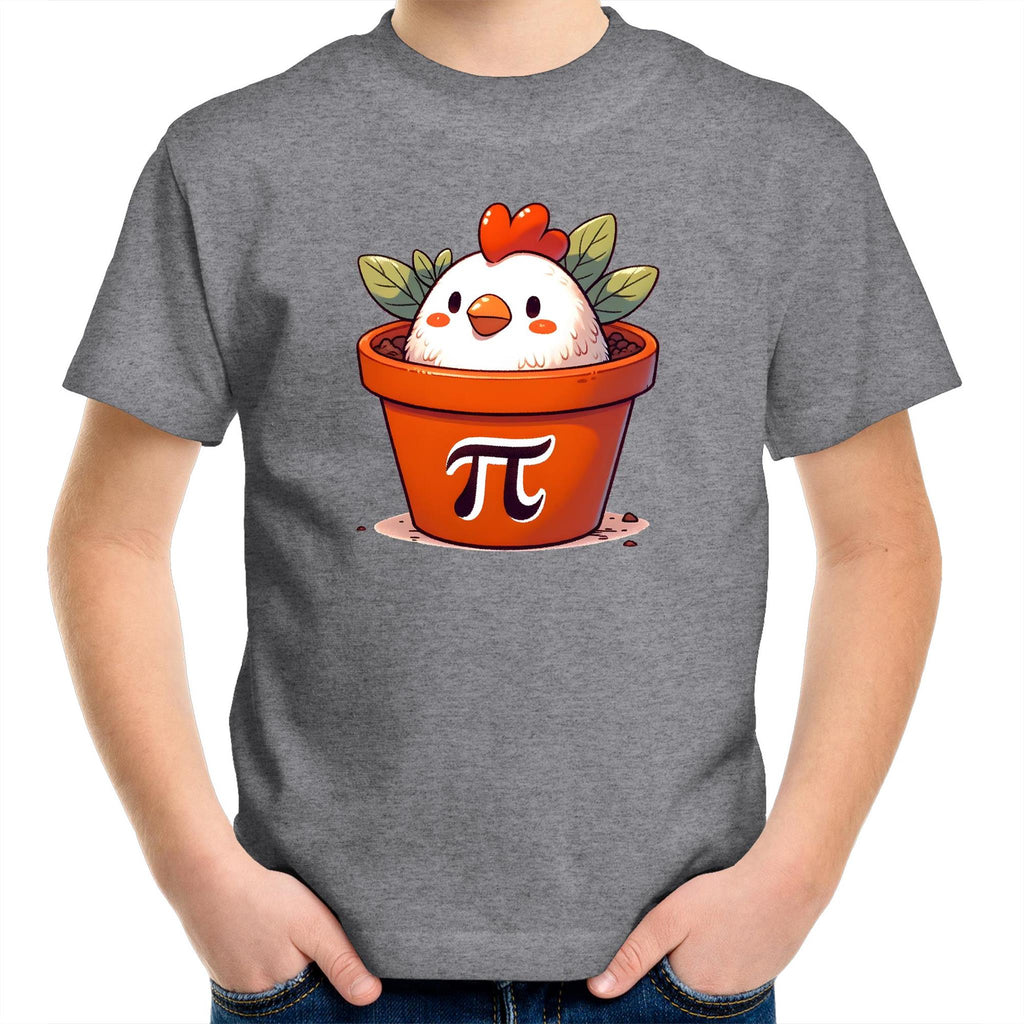 Chicken Pot Pi - Kids Youth T-Shirt Grey Marle Kids Youth T-shirt animal Maths Printed In Australia
