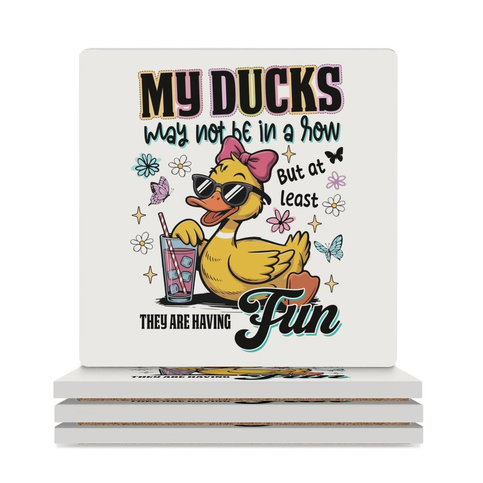 My Ducks May Not Be In A Row - Ceramic Coasters (Square) white Ceramic Coasters animal Printed Offshore