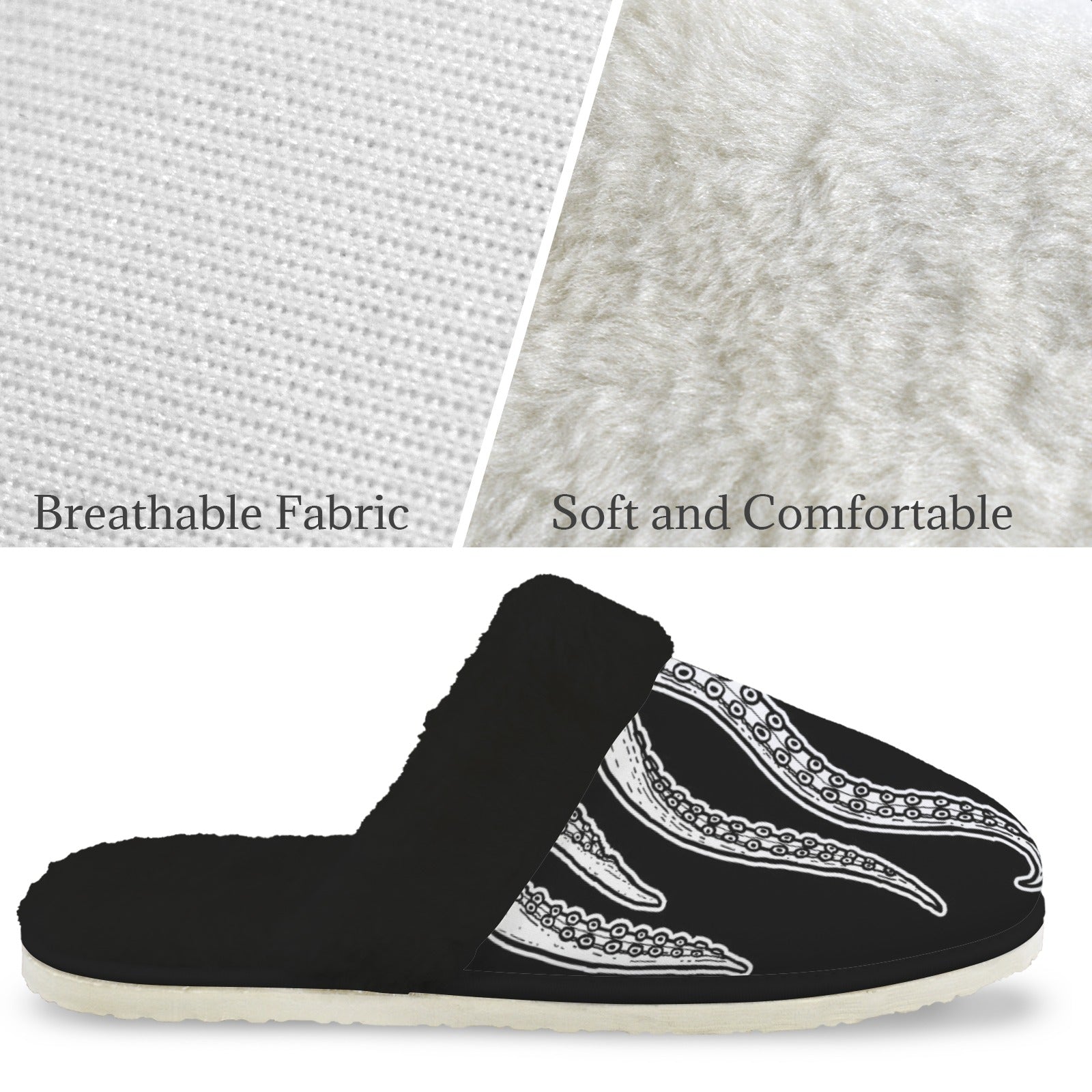 Octopus Tentacles Men's Fur Trim Thick-Sole Indoor Slippers Men's Fur Trimmed Slippers animal Ocean Printed Offshore