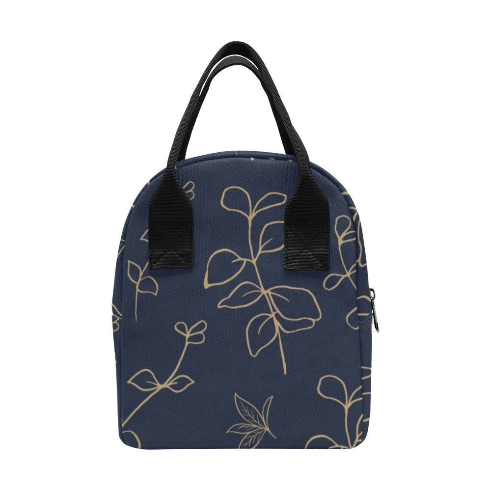Gold Flowers On Navy - Zipper Lunch Bag Zipper Lunch Bag Printed Offshore