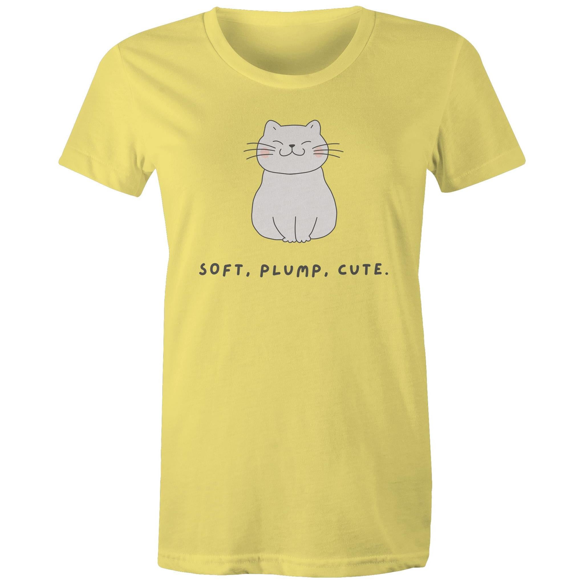 Cat, Soft, Plump Cute - Womens T-shirt Yellow Womens T-shirt animal Printed In Australia