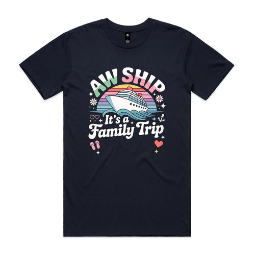 Aw Ship, It's A Family Trip Mens Cruise T-shirt Navy Mens Cruise T-shirt Cruise Printed In Australia