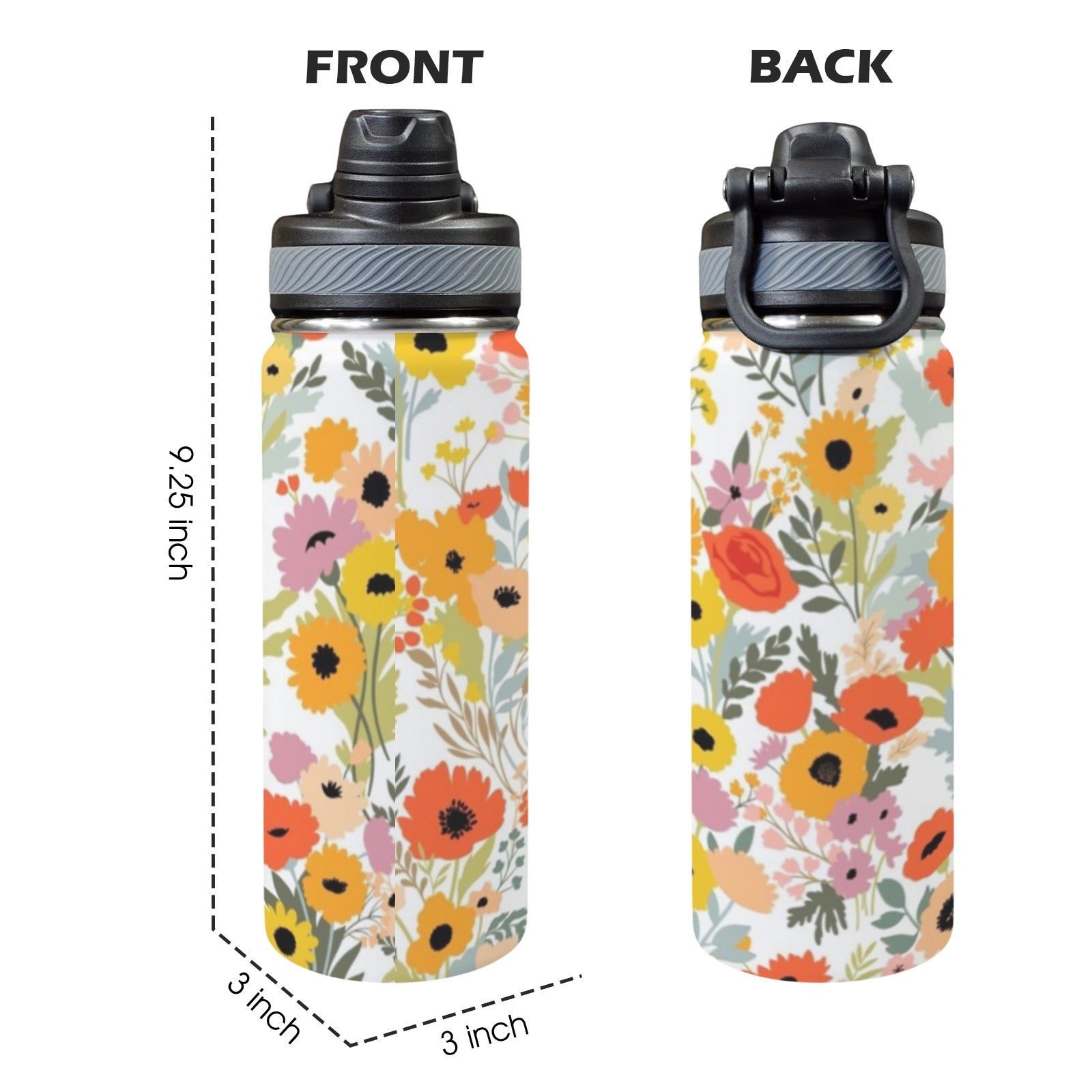 Pretty Floral - Insulated Water Bottle with Dual-Use Lid (18oz) Insulated Water Bottle with Dual-Use Lid (18oz) Plants Printed Offshore