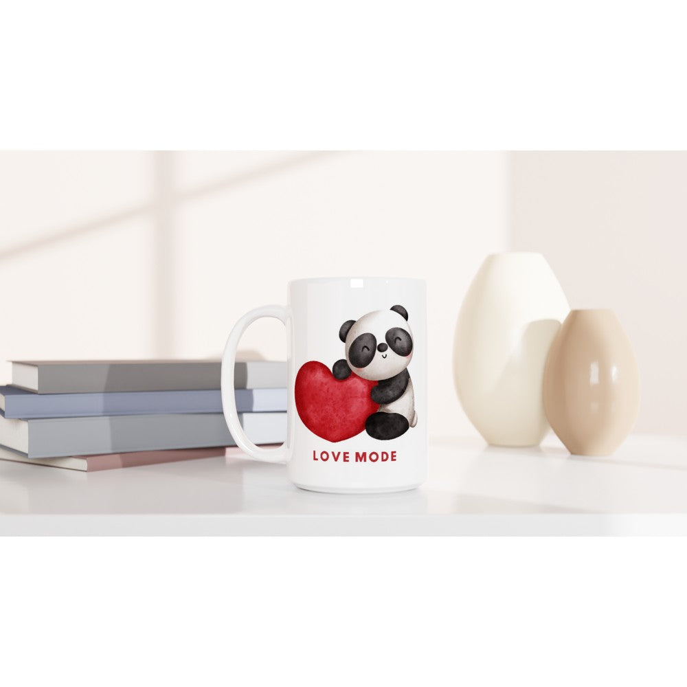 Panda, Love Mode - White 15oz Ceramic Mug 15oz Mug animal Globally Fulfilled Love
