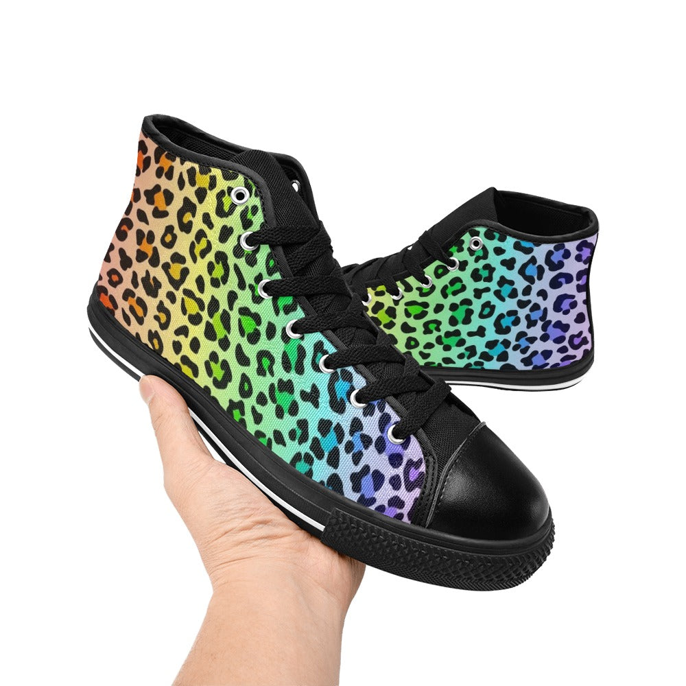 Rainbow Leopard Print Women's High Top Canvas Shoes Womens Classic High Top Shoes Printed Offshore