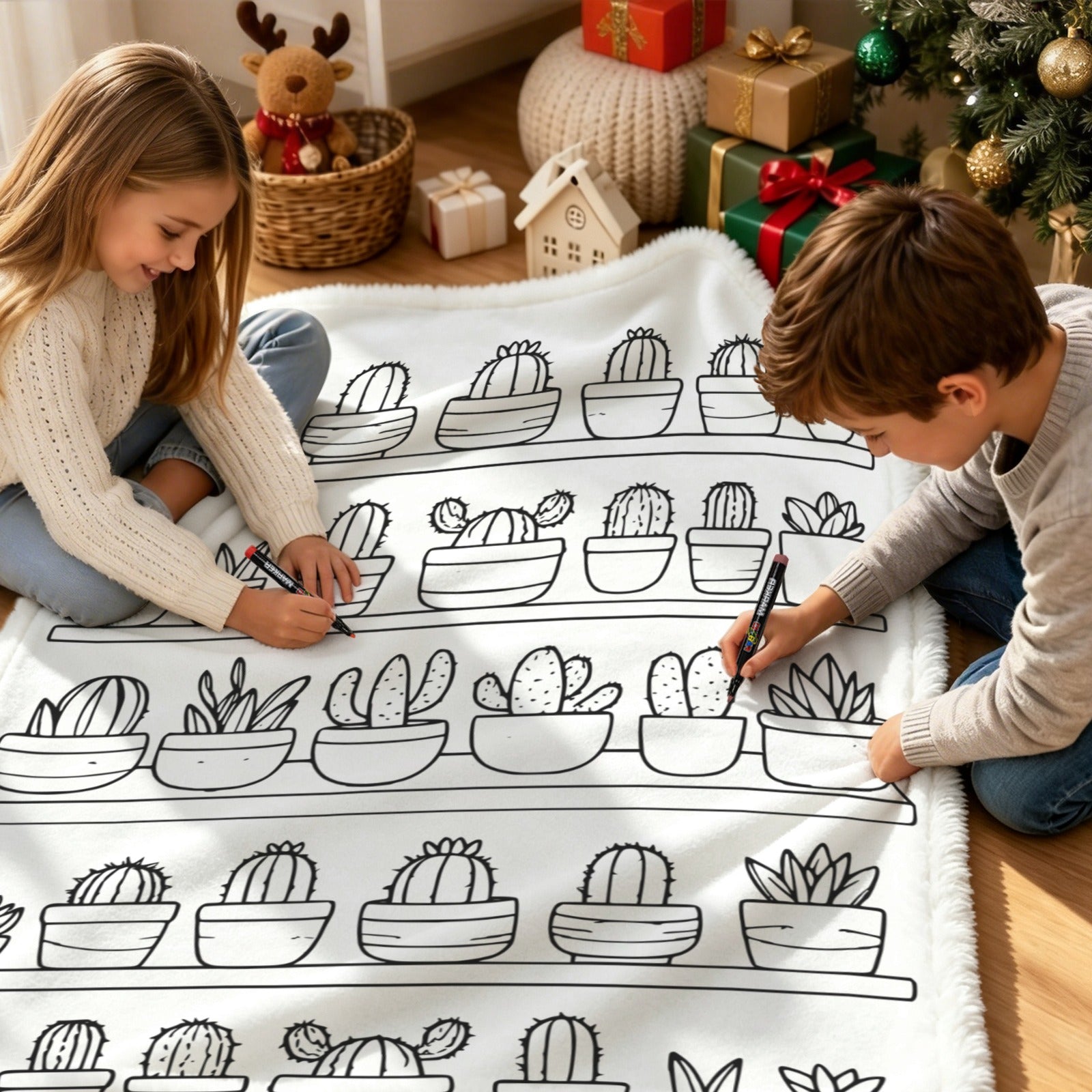 Cactus Plants On Shelves Colour Your Own Blanket 100×150cm