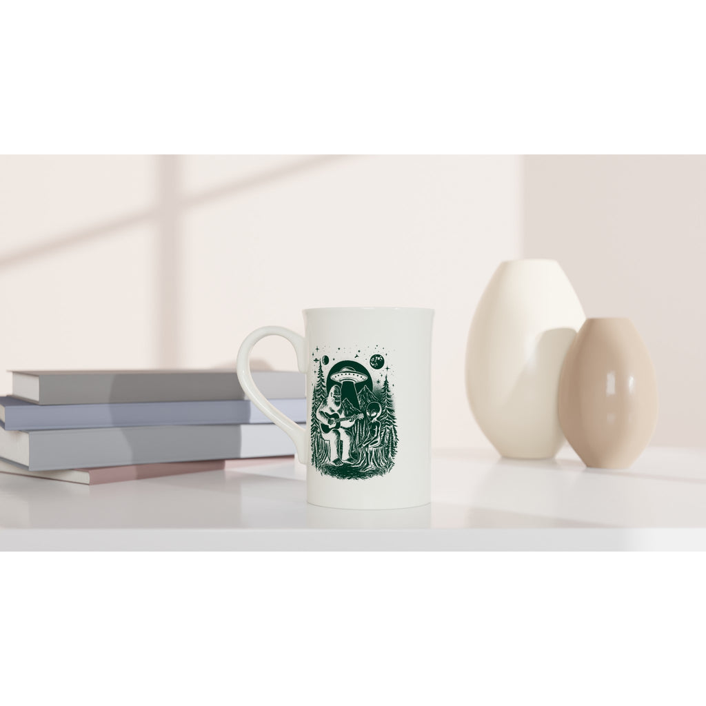 Alien And Bigfoot Play Guitar - White 10oz Porcelain Slim Mug Porcelain Mug Globally Fulfilled Music Sci Fi