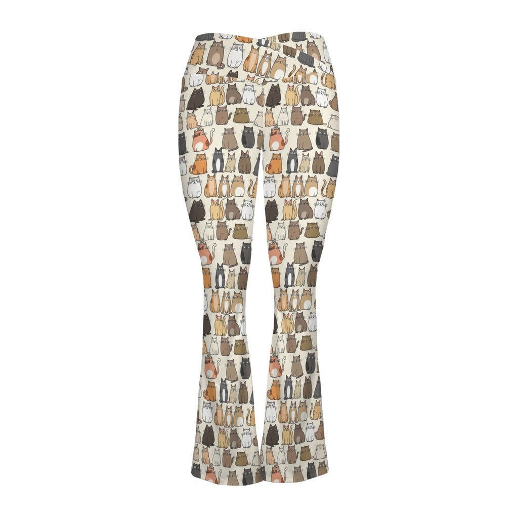Lots Of Cats High Waist Crossover Tummy Control Flare Leggings High Waist Flare Leggings animal Printed Offshore