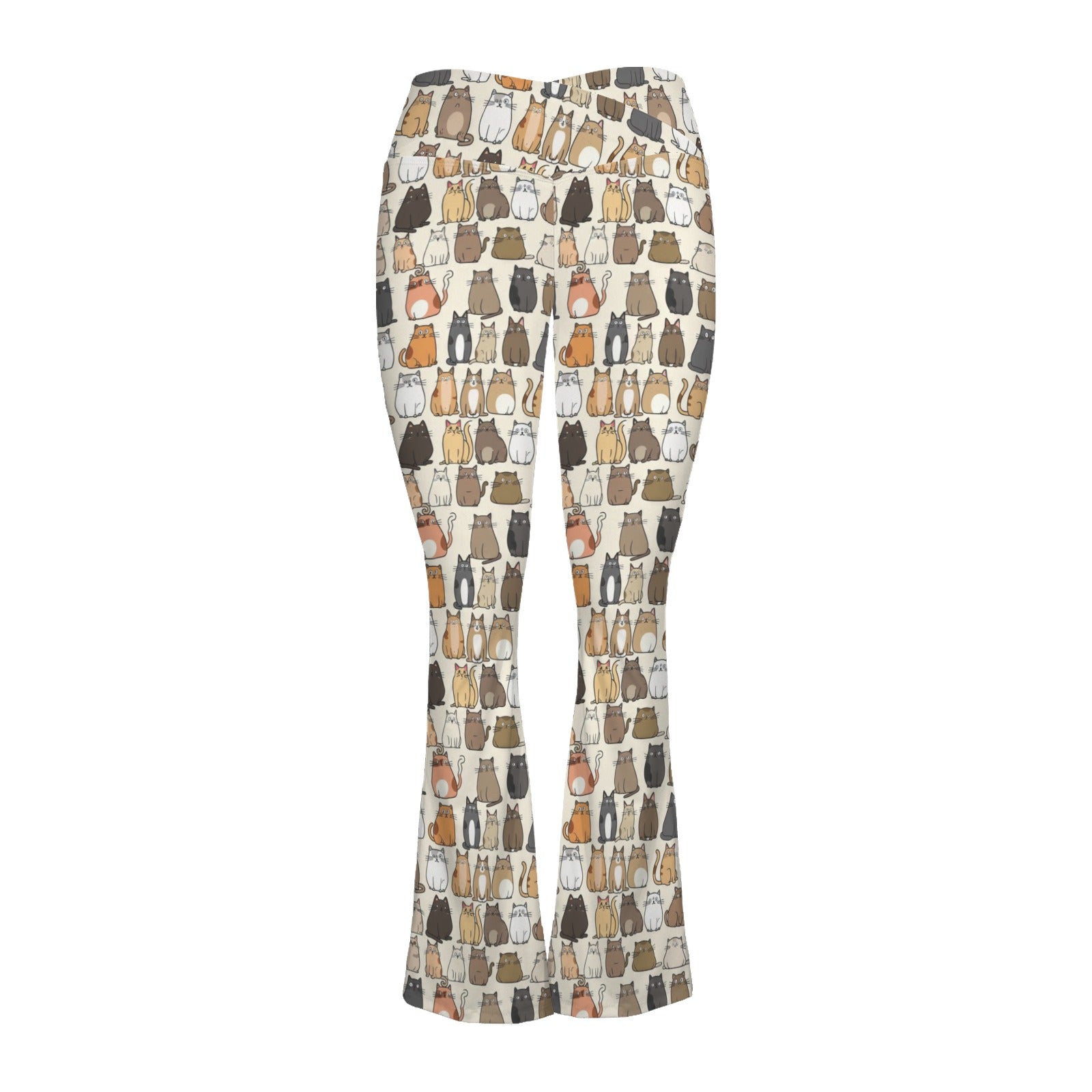 Lots Of Cats High Waist Crossover Tummy Control Flare Leggings High Waist Flare Leggings animal Printed Offshore