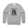 Frazzled Cat, Hang On Let Me Overthink This AS Colour Stencil Crew Sweatshirt Unisex Grey Marle Sweatshirt animal Printed In Australia