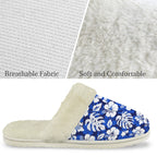 Blue Hawaiian Floral Men's Fur Trim Thick-Sole Indoor Slippers Men's Fur Trimmed Slippers Plants Printed Offshore