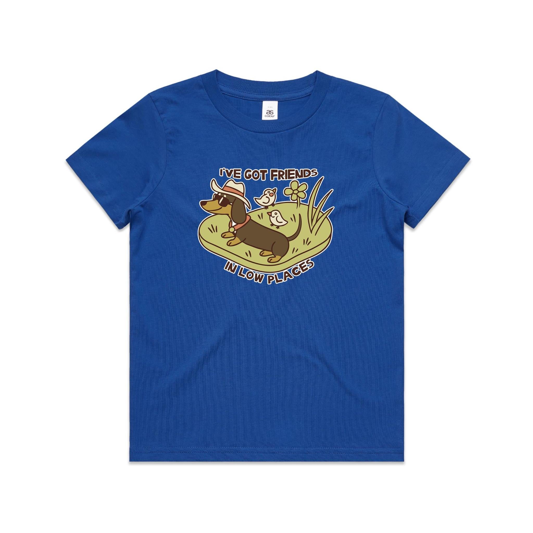 Dachshund, I've Got Friends In Low Places Kid's AS Colour T-shirt Bright Royal Kids Youth T-shirt animal Printed In Australia