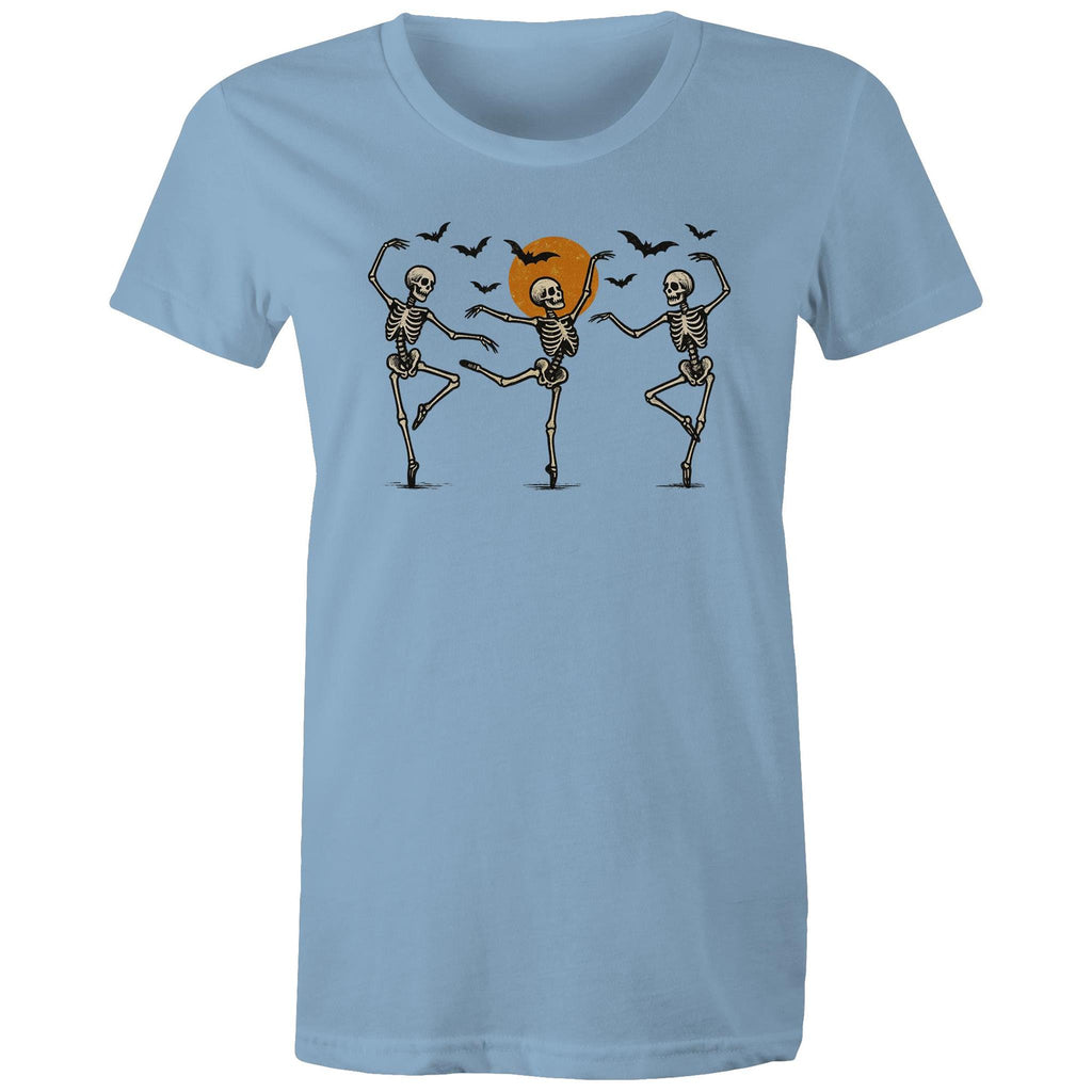 Skeleton Dance, Halloween - Womens T-shirt Carolina Blue Womens T-shirt Halloween Printed In Australia