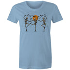 Skeleton Dance, Halloween - Womens T-shirt Carolina Blue Womens T-shirt Halloween Printed In Australia