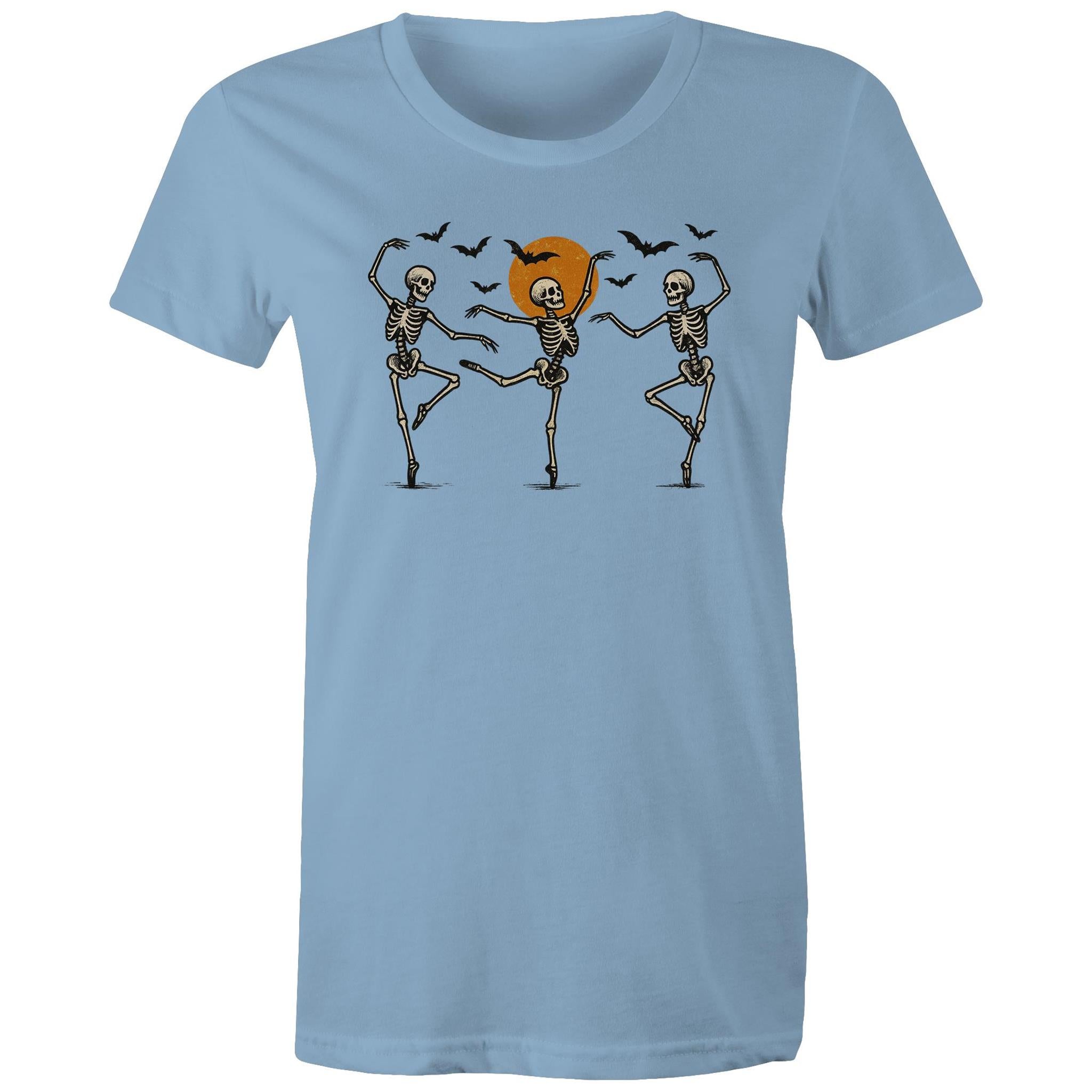 Skeleton Dance, Halloween - Womens T-shirt Carolina Blue Womens T-shirt Halloween Printed In Australia