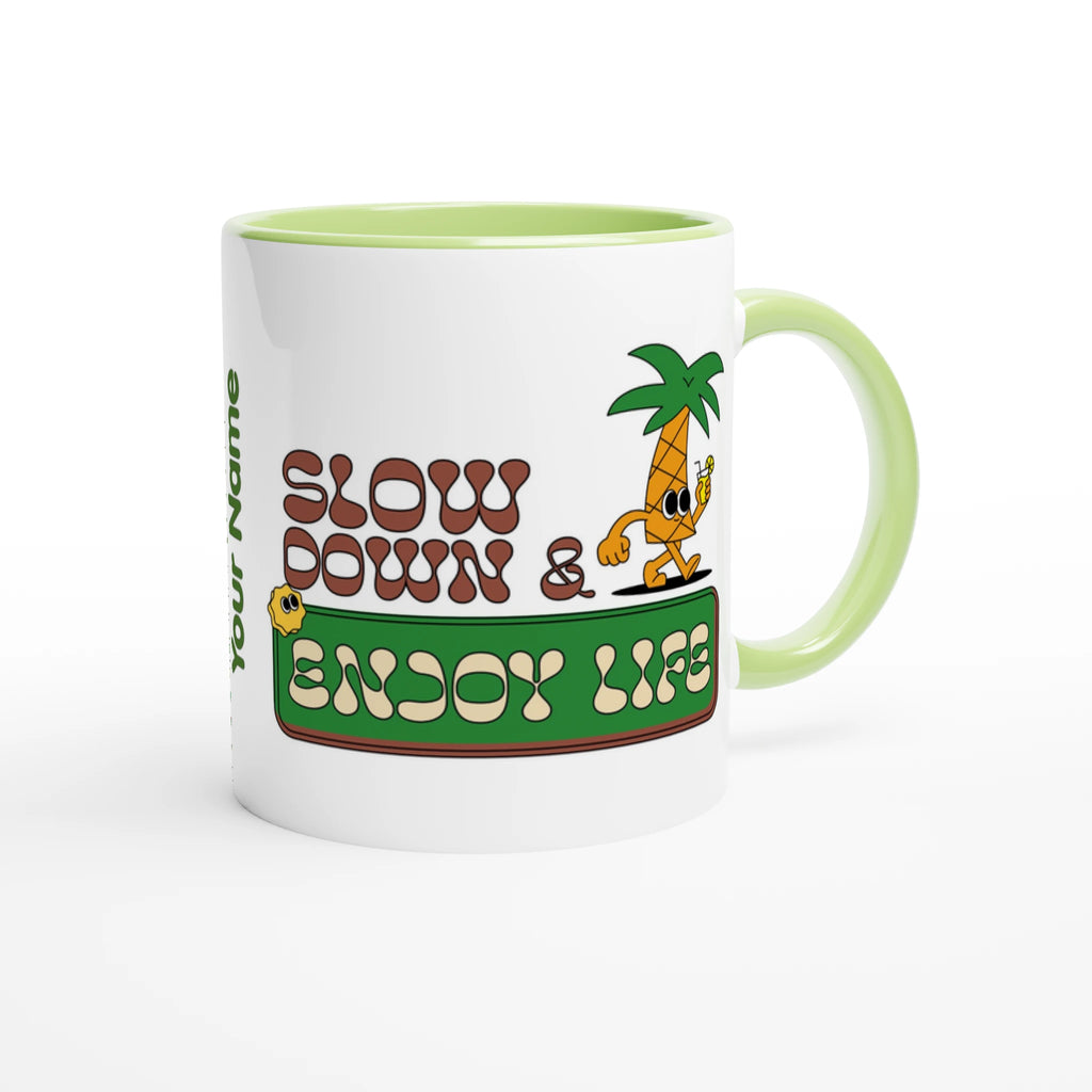 Personalise - Slow Down And Enjoy Life - White 11oz Ceramic Mug Personalised Mug customise Globally Fulfilled personalise Retro