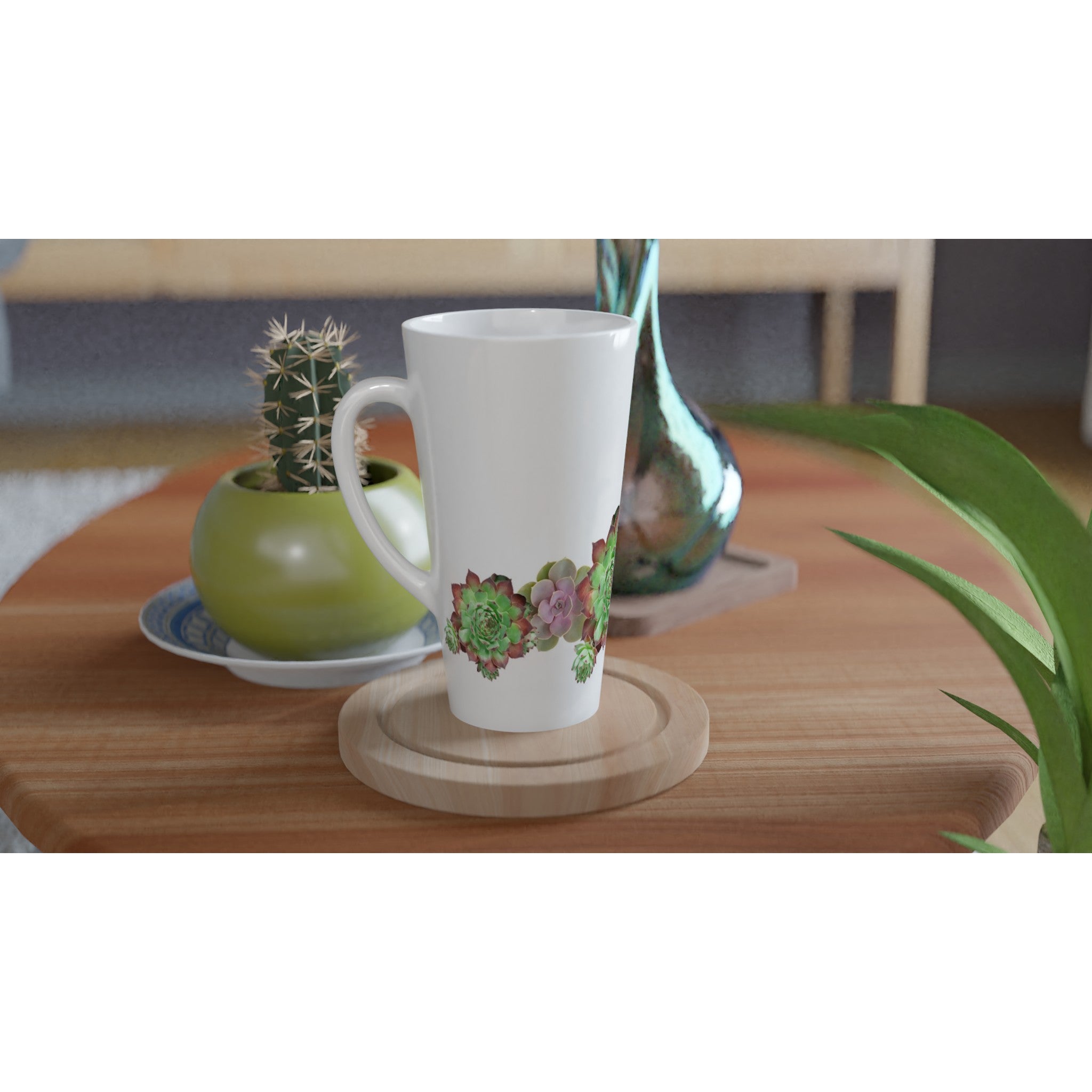 Cactus Garden - White Latte 17oz Ceramic Mug Latte Mug Globally Fulfilled Plants