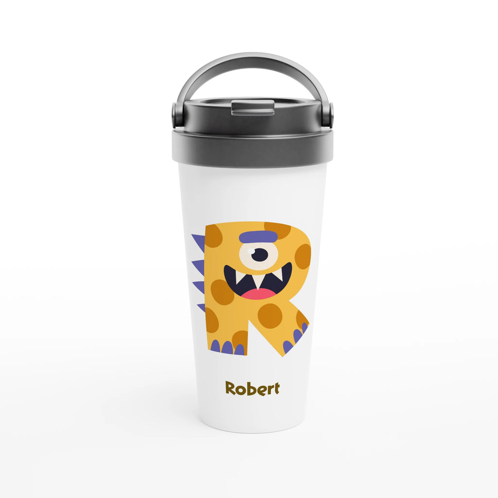 Personalised - Monster Initial - White 15oz Stainless Steel Travel Mug Default Title Personalised Travel Mug Customise Globally Fulfilled Initial Personalise