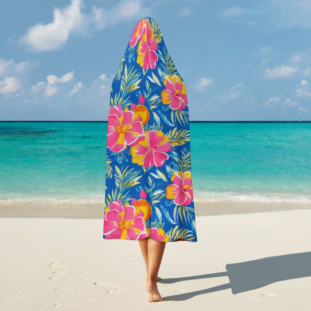 Tropical Flower in Blue And Pink Kids Hooded Blanket 100cm x 130cm Kids Hooded Blanket Plants Printed Offshore