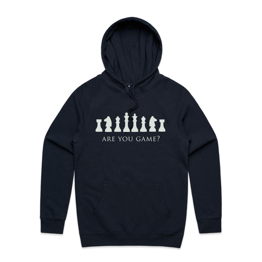Are You Game, Chess - Mens Hoodie Navy Mens Hoodie Chess Games Printed In Australia