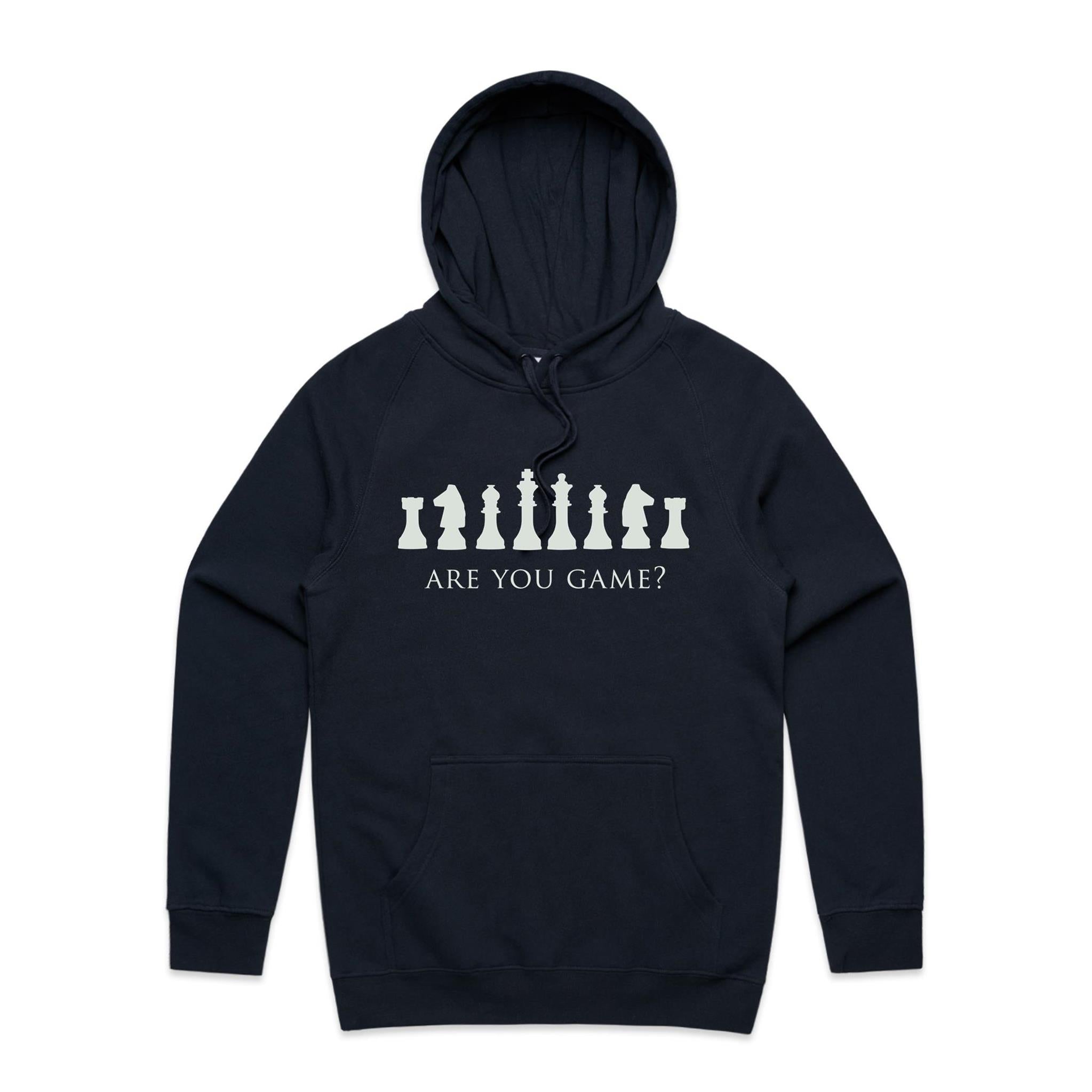 Are You Game, Chess - Mens Hoodie Navy Mens Hoodie Chess Games Printed In Australia