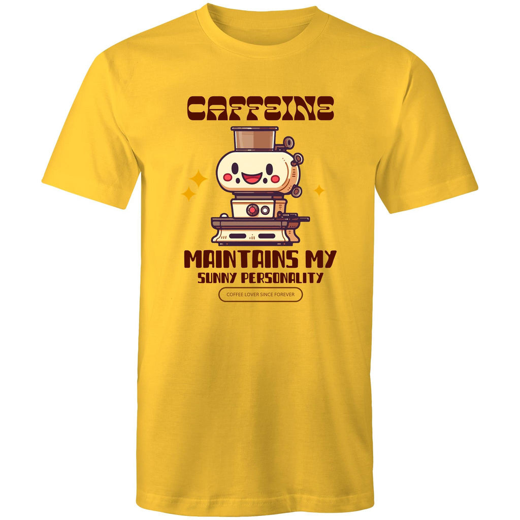 Caffeine Maintains My Sunny Personality - Mens T-Shirt Yellow Mens T-shirt Coffee Printed In Australia