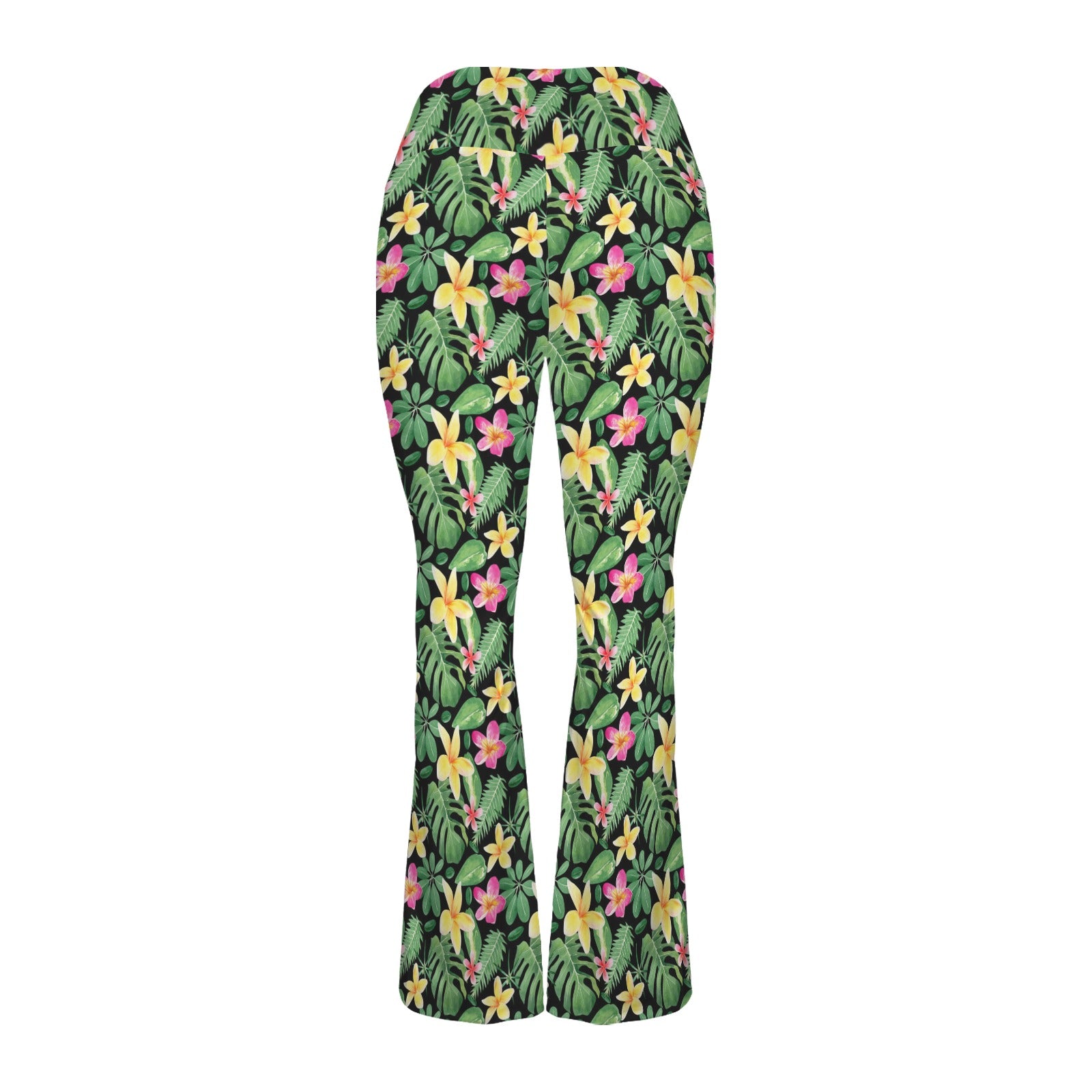 Frangipani High Waist Crossover Tummy Control Flare Leggings High Waist Flare Leggings Plants Printed Offshore