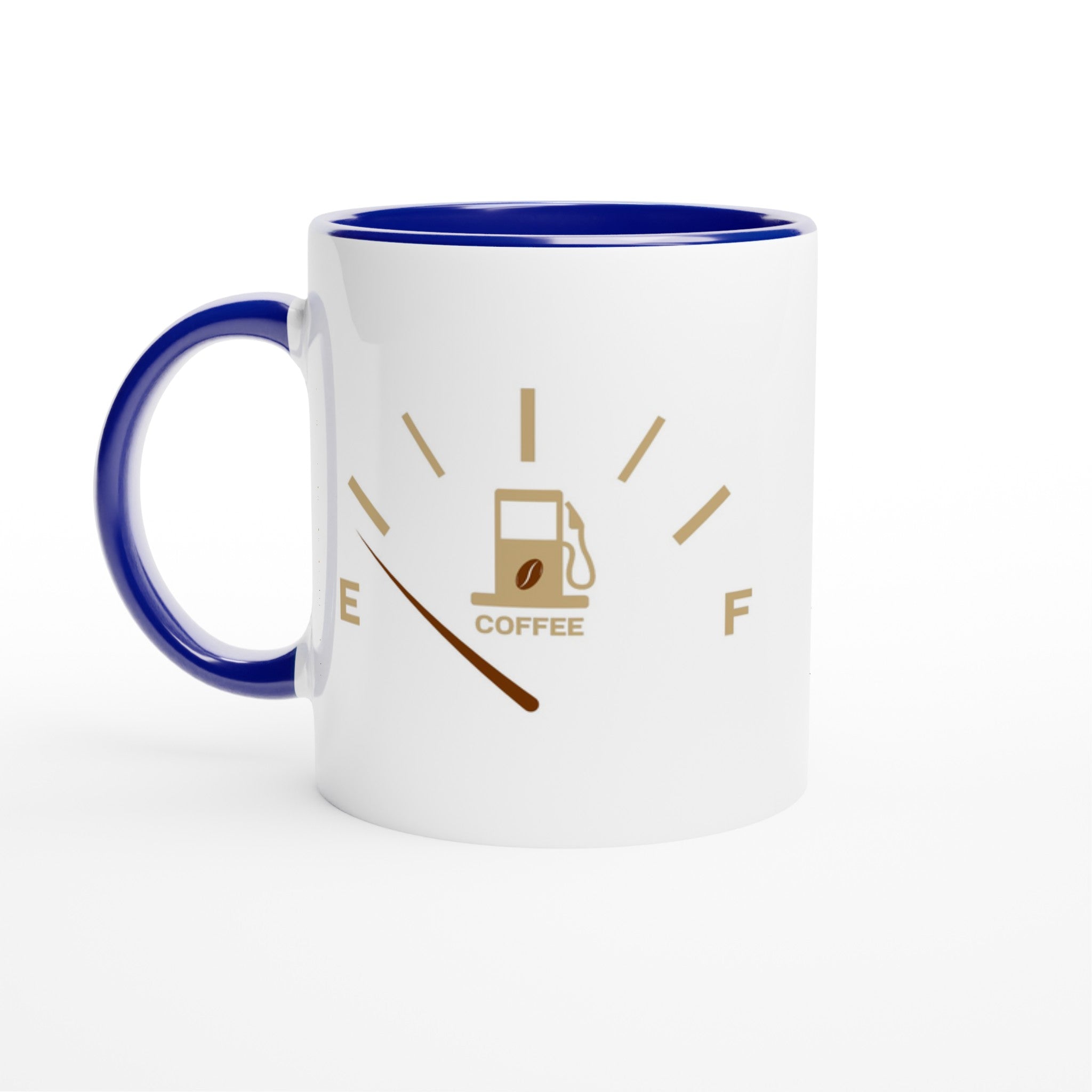 Coffee Fuel Gauge - White 11oz Ceramic Mug with Colour Inside Ceramic Blue Colour 11oz Mug Coffee Globally Fulfilled