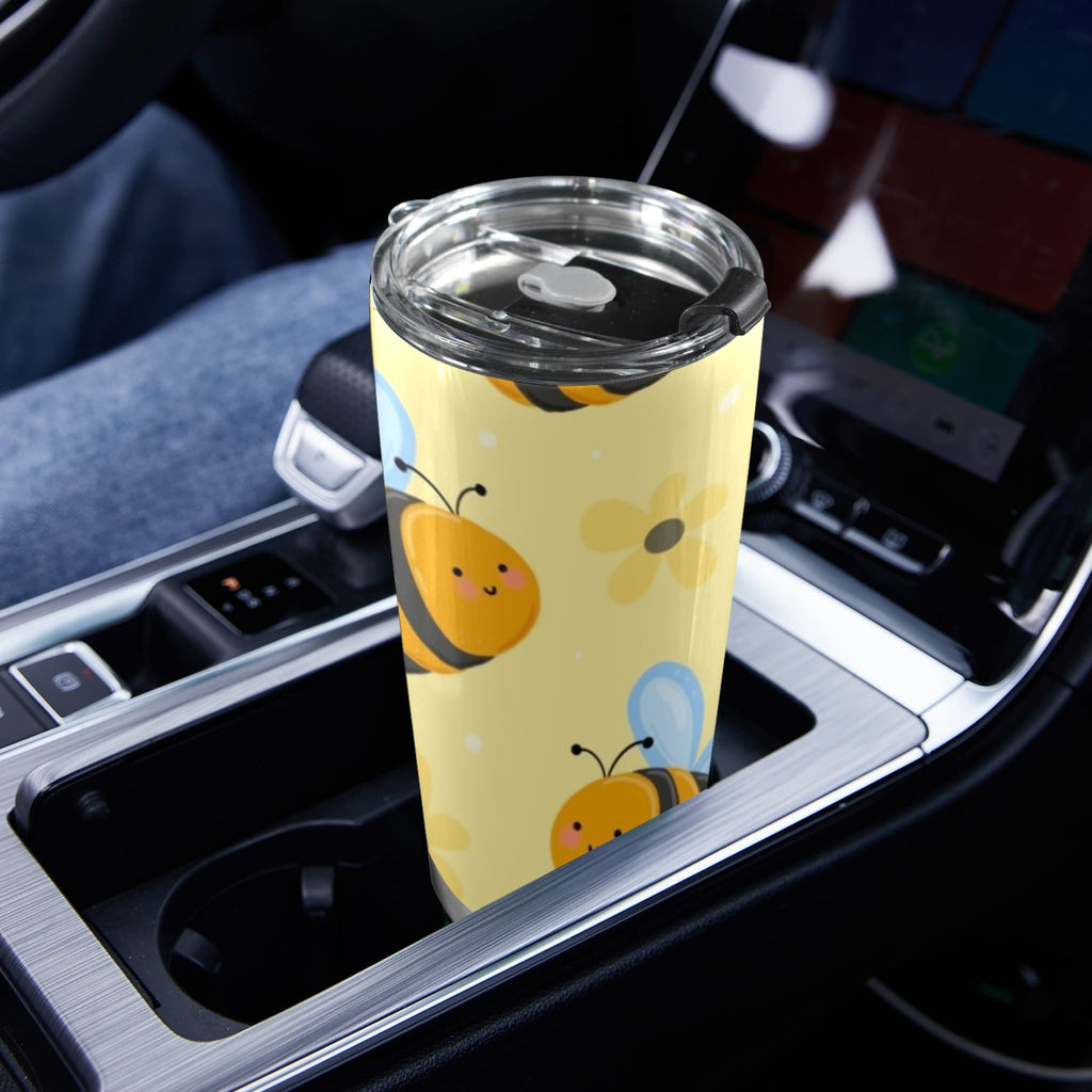 Bright Bees - 20oz Mobile Tumbler with Lid (Black Lock) 20oz Travel Mug animal Printed Offshore