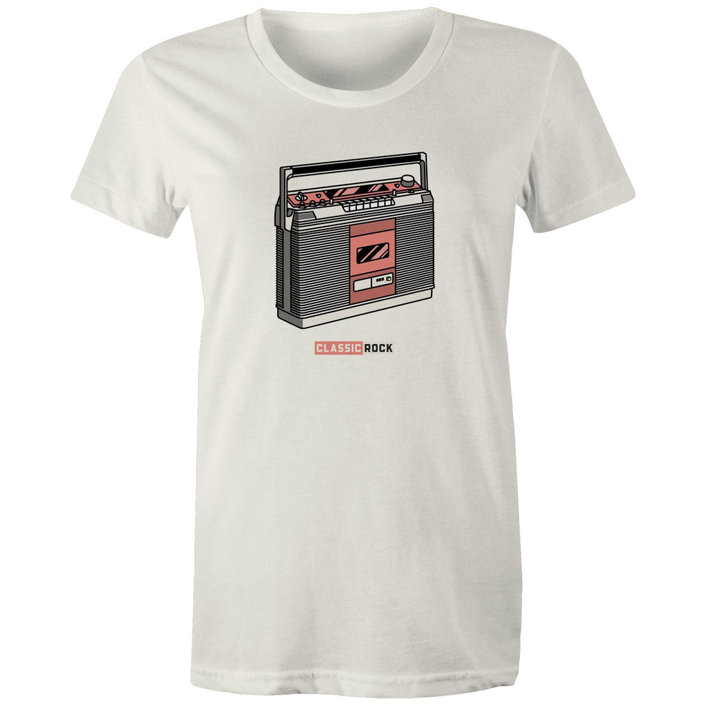 Classic Rock, Cassette Player - Womens T-shirt Natural Womens T-shirt Music Printed In Australia Retro