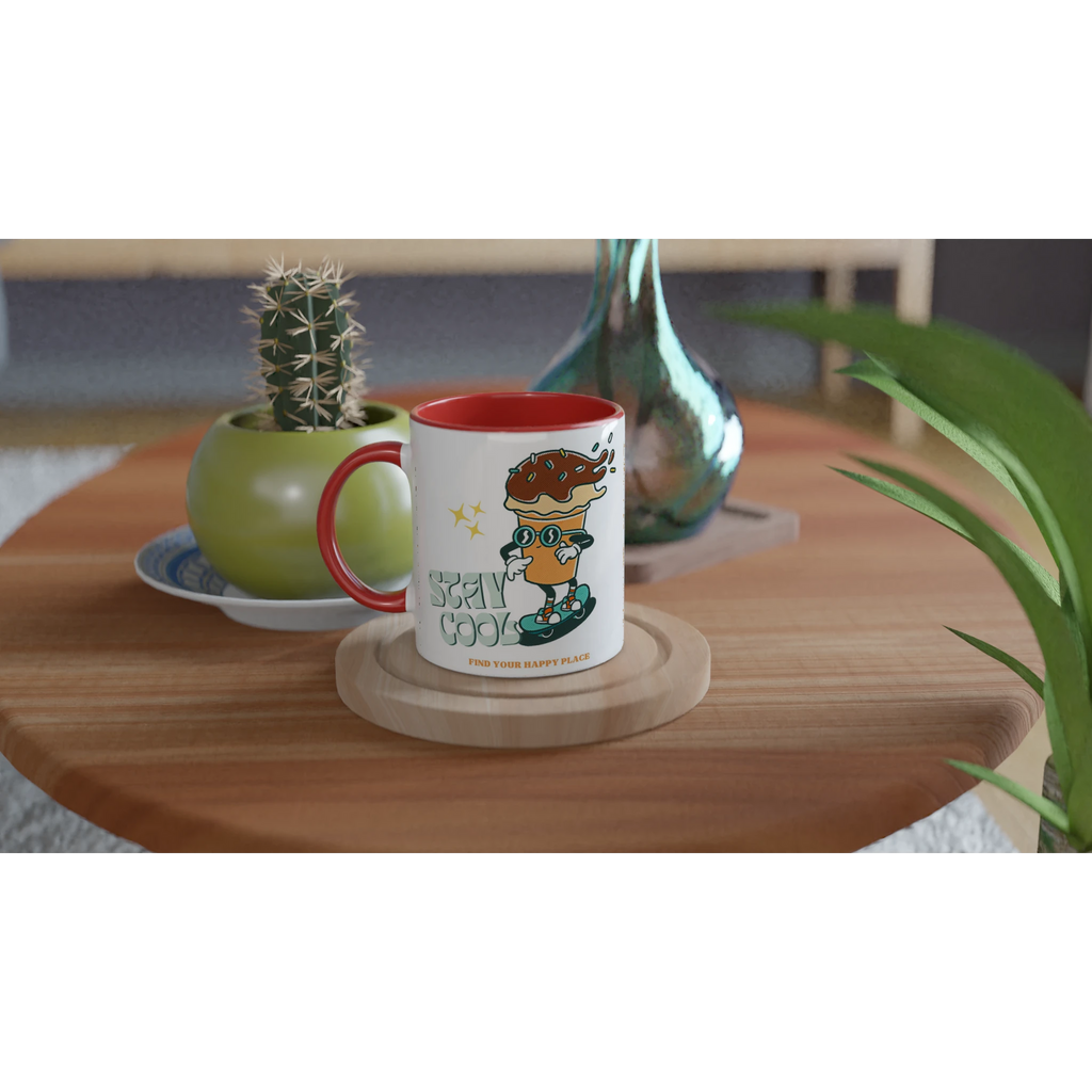 Personalise - Stay Cool, Ice Cream - White 11oz Ceramic Mug Personalised Mug customise Globally Fulfilled personalise Retro