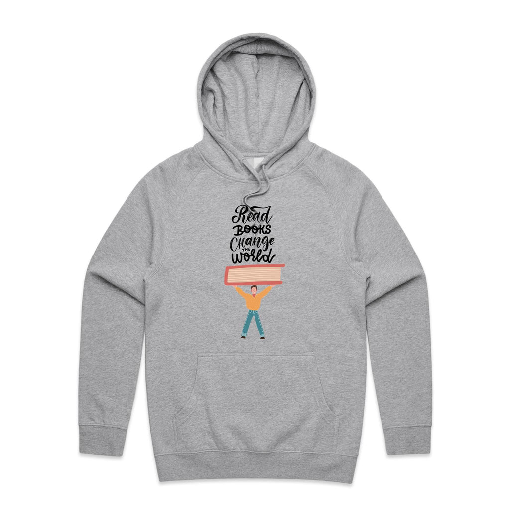 Read Books, Change The World - Mens Hoodie Grey Marle Mens Hoodie Printed In Australia Reading