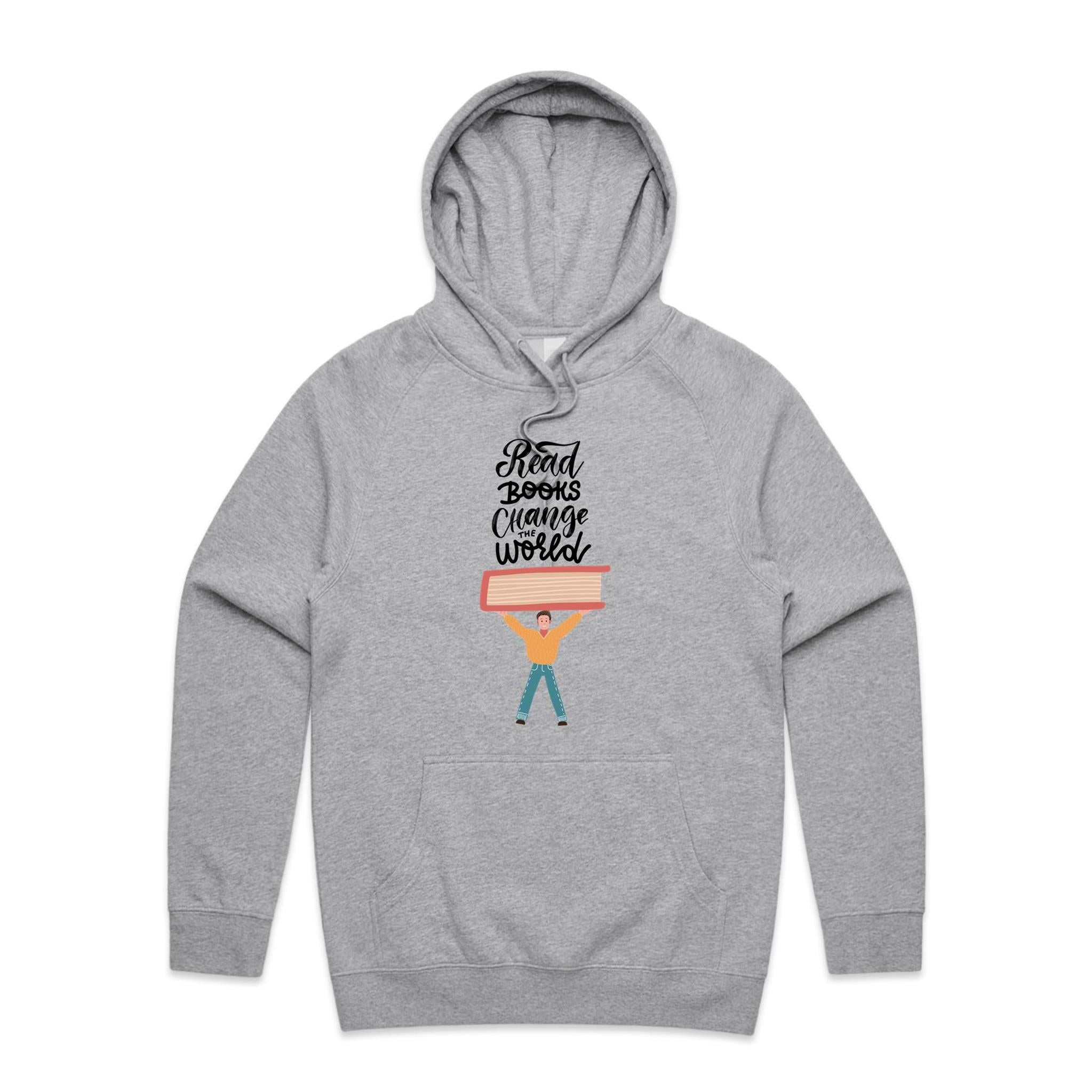 Read Books, Change The World - Mens Hoodie Grey Marle Mens Hoodie Printed In Australia Reading