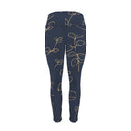 Gold Flowers On Navy - Women's High Waist Pockets Yoga Leggings