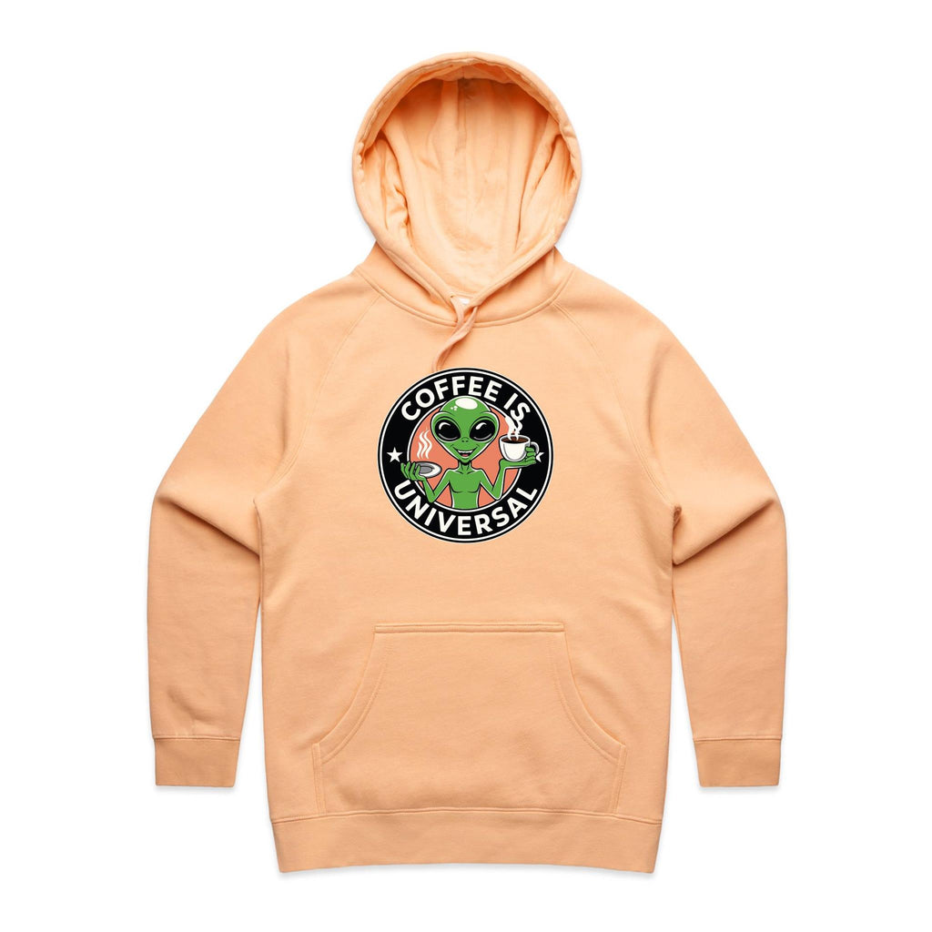 Coffee Is Universal, Alien - Womens Hoodie Peach Womens Hoodie Coffee Printed In Australia Sci Fi