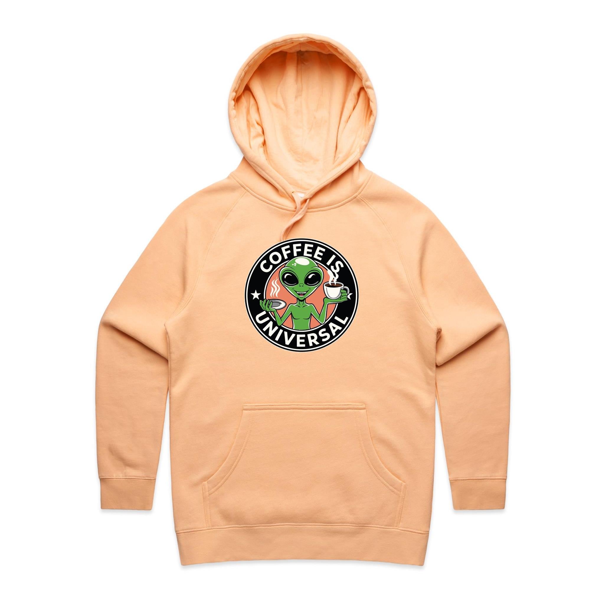 Coffee Is Universal, Alien - Womens Hoodie Peach Womens Hoodie Coffee Printed In Australia Sci Fi