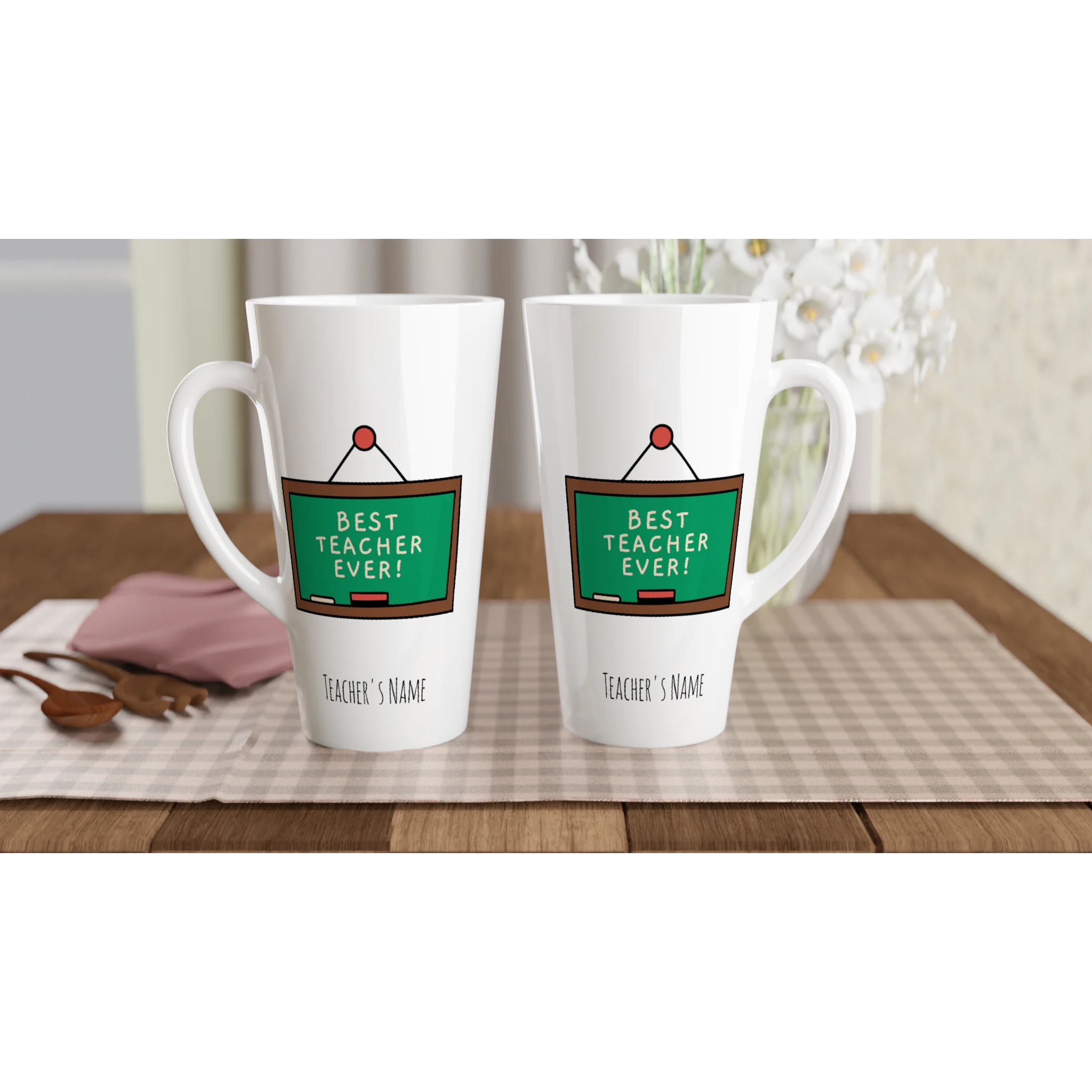 Best Teacher Ever, Blackboard White Latte 17oz Ceramic Mug Latte Mug