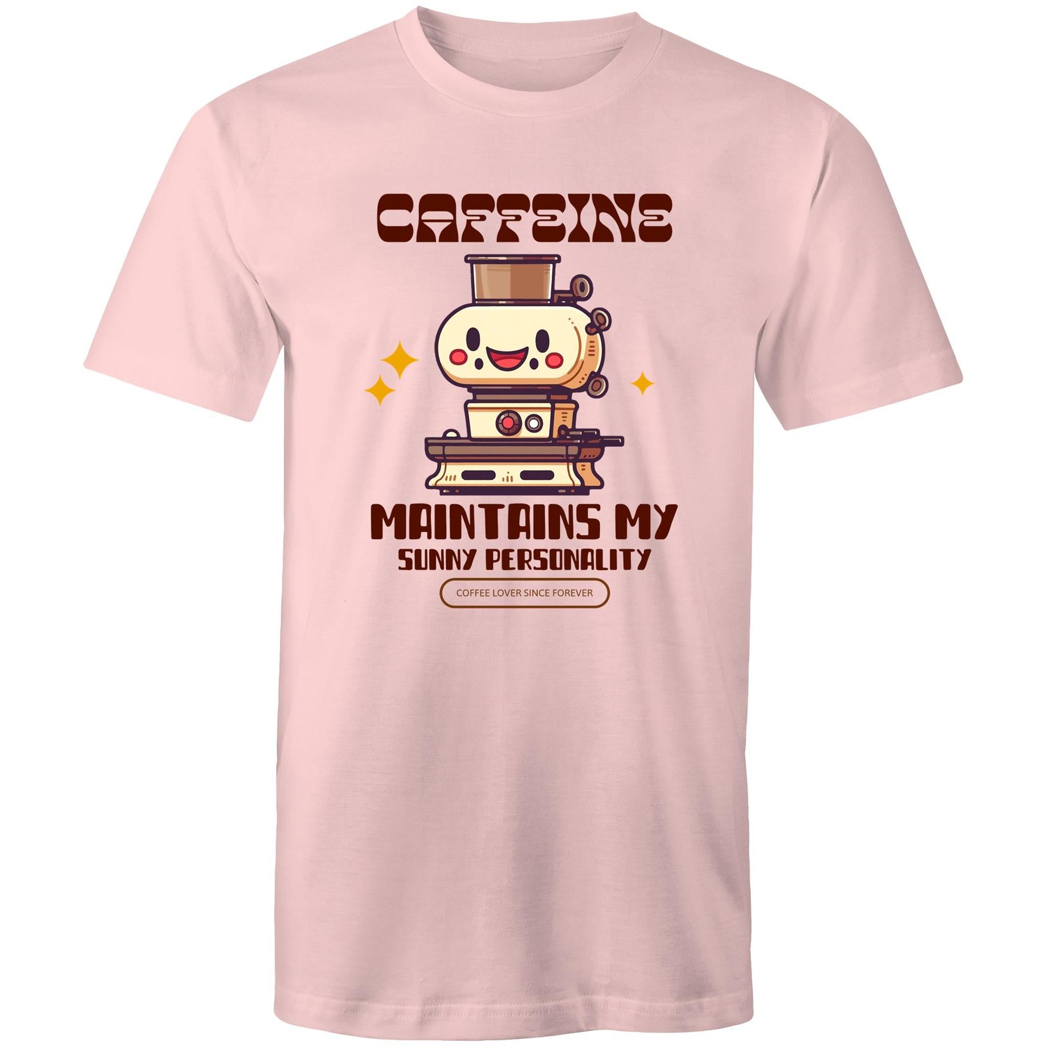 Caffeine Maintains My Sunny Personality - Mens T-Shirt Pink Mens T-shirt Coffee Printed In Australia
