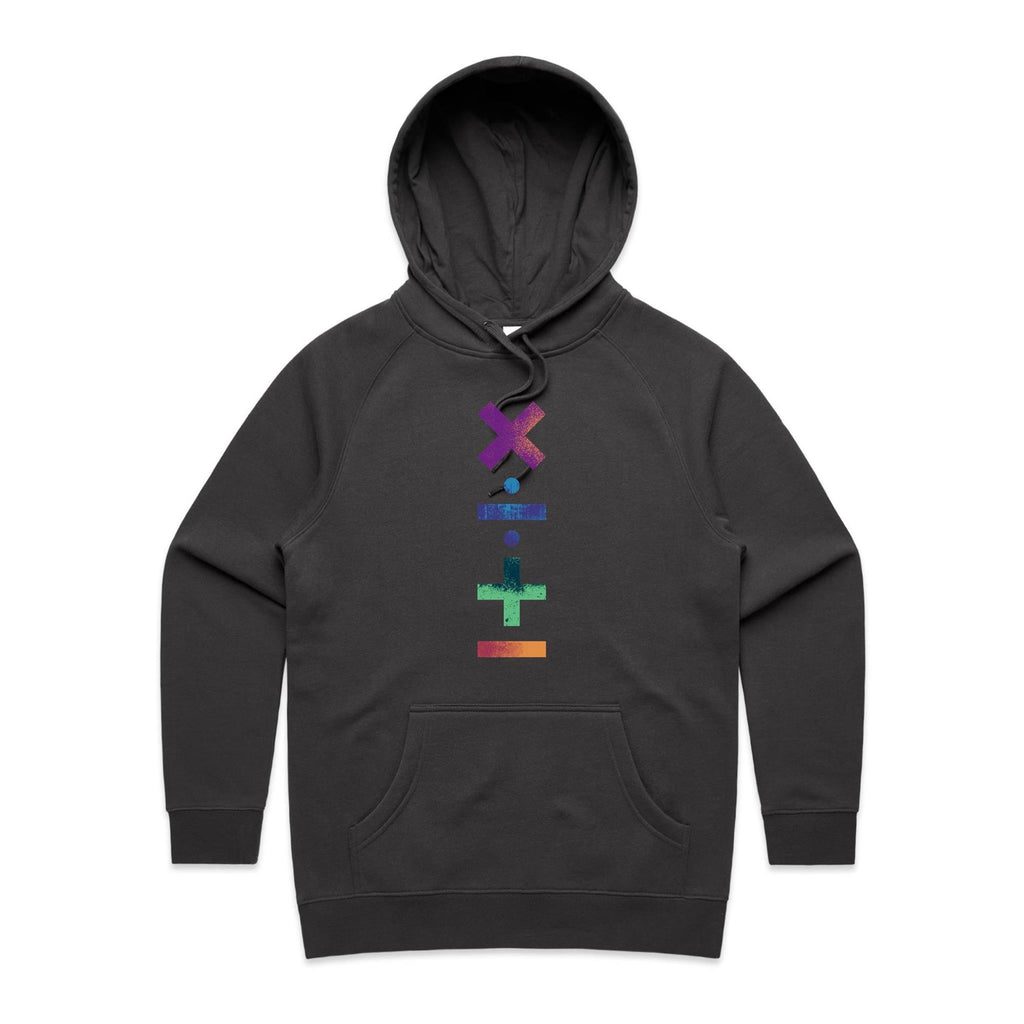 Maths Symbols - Womens Hoodie Coal Womens Hoodie Maths Printed In Australia