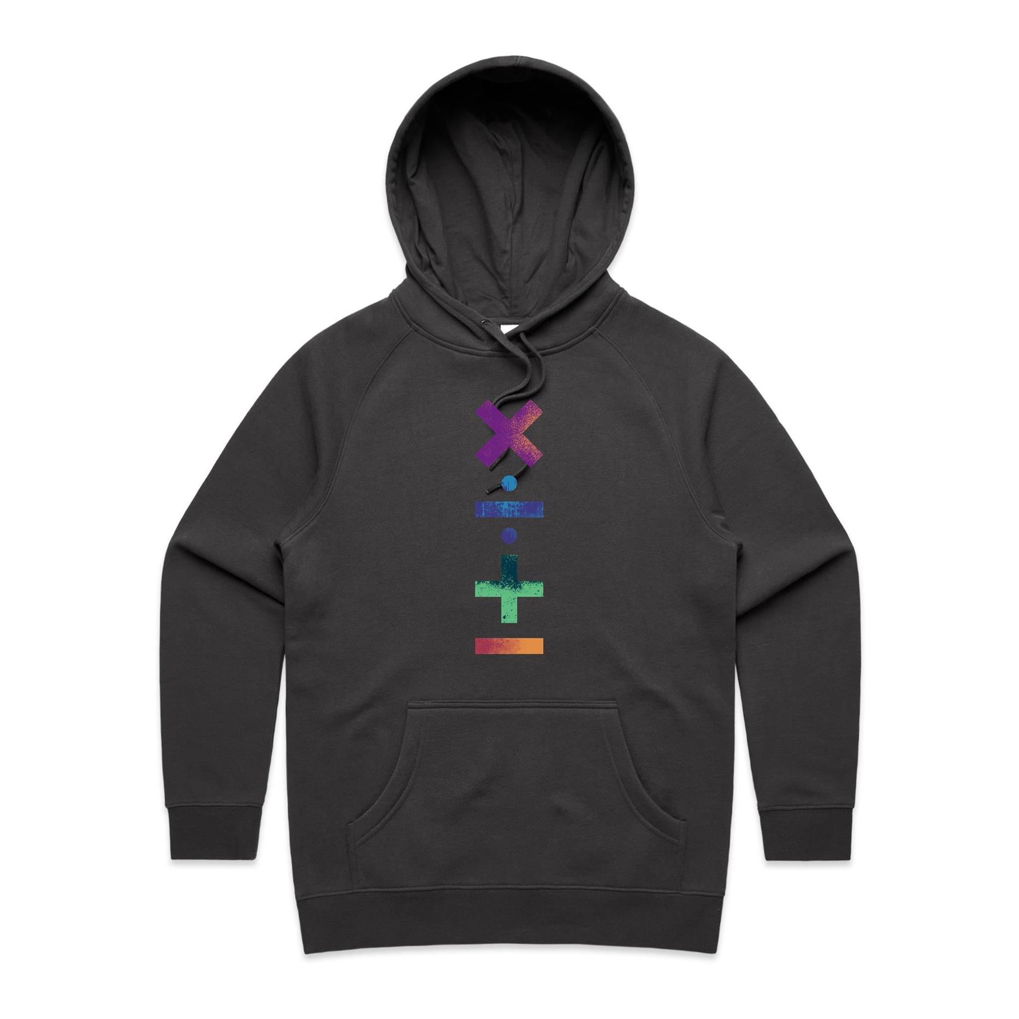 Maths Symbols - Womens Hoodie Coal Womens Hoodie Maths Printed In Australia