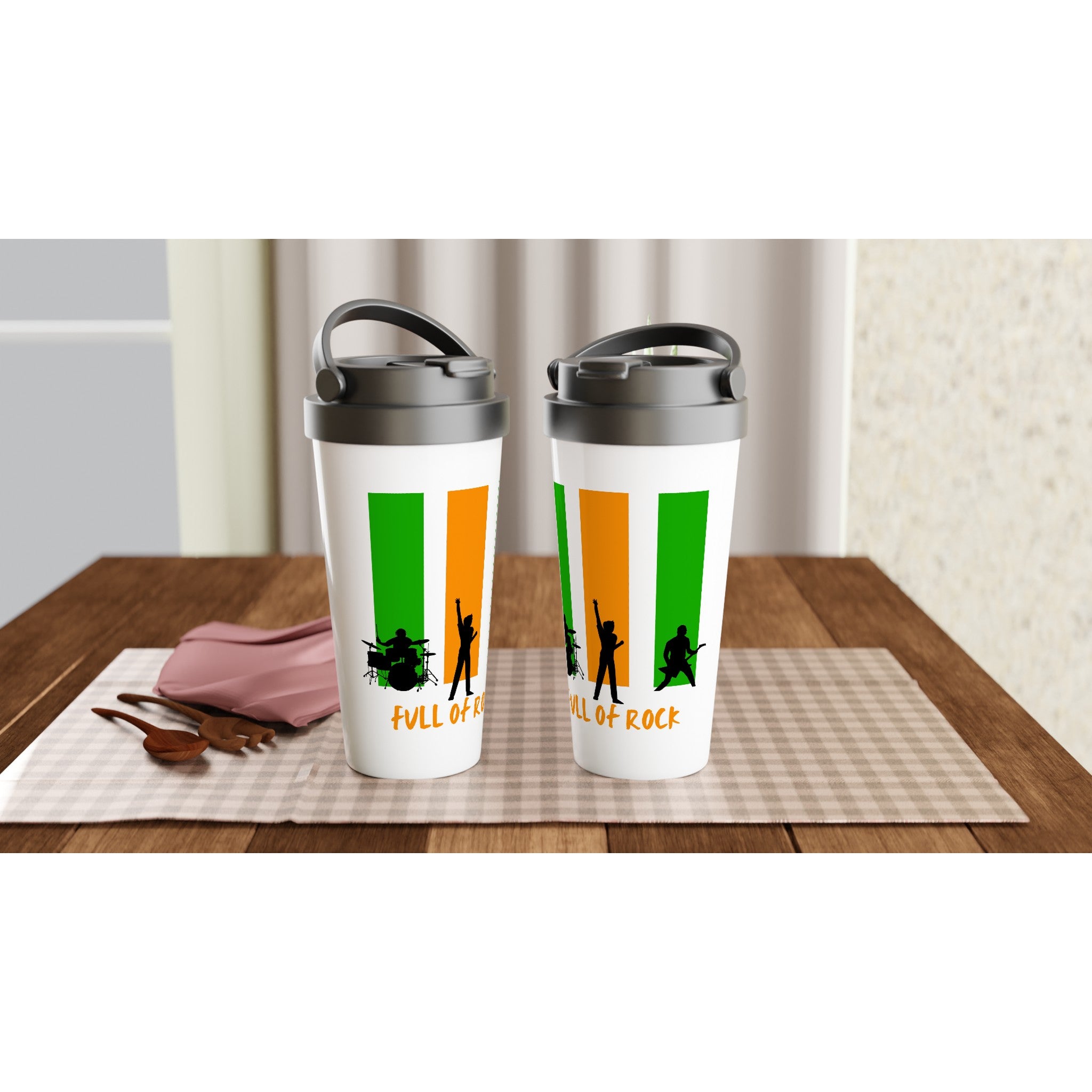 Full Of Rock - White 15oz Stainless Steel Travel Mug Travel Mug Globally Fulfilled Music