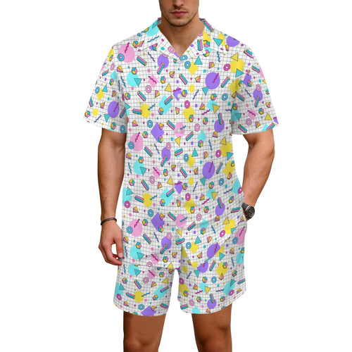 80's Grid Men's Hawaiian Shirt & Shorts Set Men's Hawaiian Shirt & Shorts Set Printed Offshore Retro