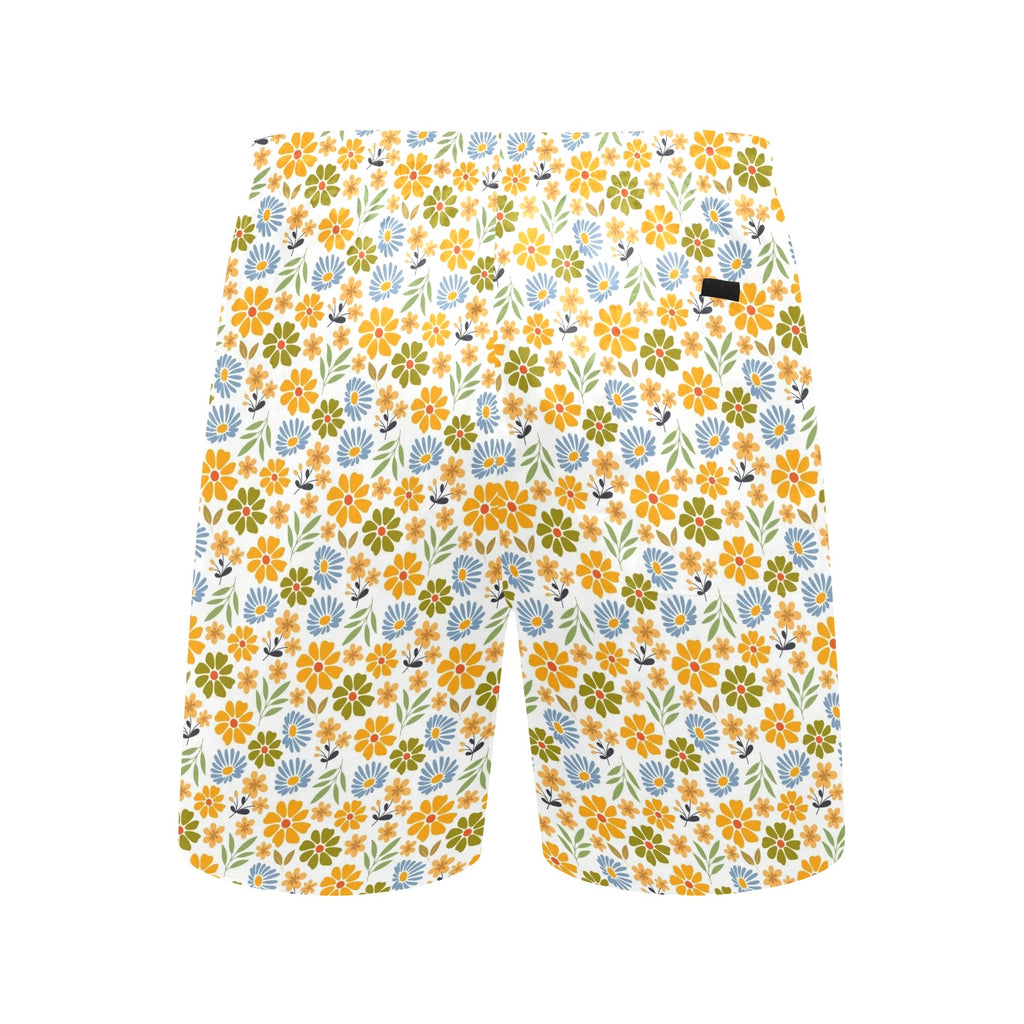 Retro Boho Flower Men's Mid-Length Beach Shorts Men's Mid-Length Beach Shorts Plants Printed Offshore