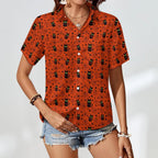 Halloween Black Cats Women's Short-Sleeve Button Up Shirt