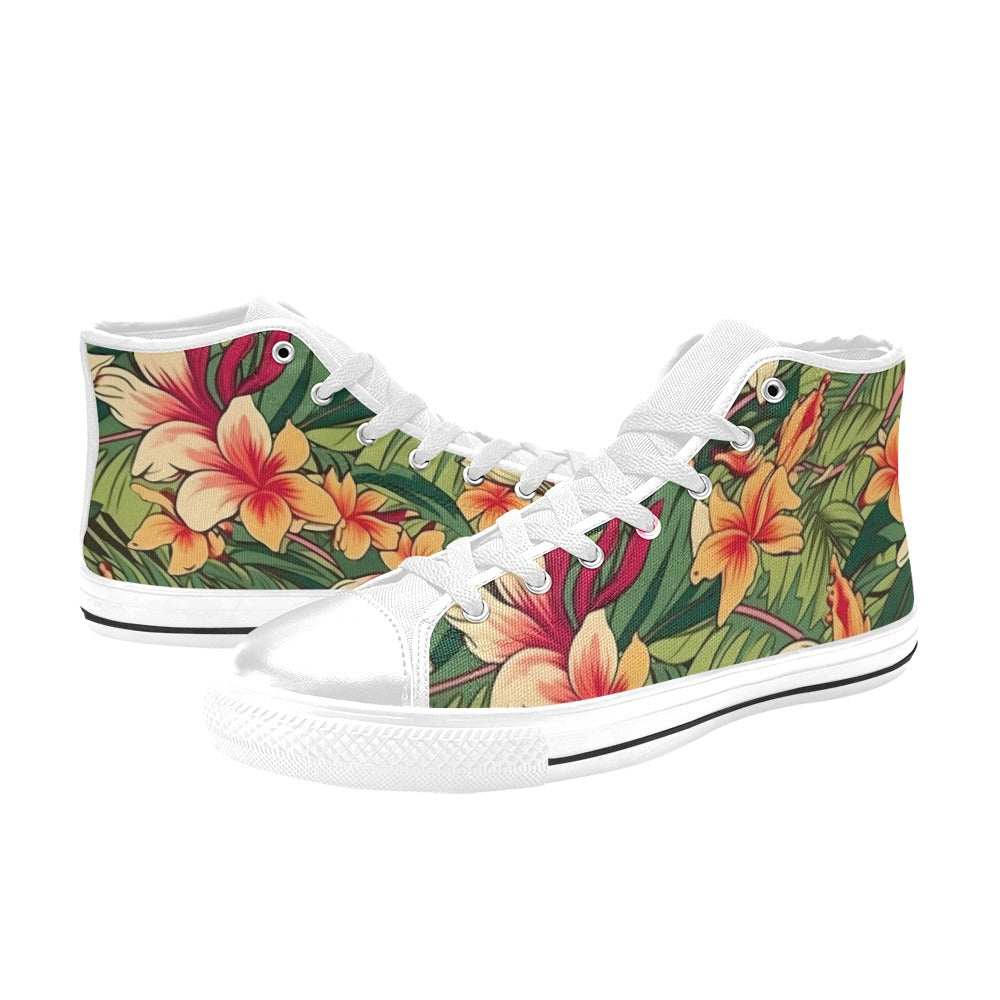 Vintage Hawaiian Floral Kids High Top Canvas Shoes