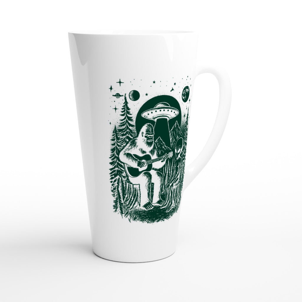 Alien And Bigfoot Play Guitar - White Latte 17oz Ceramic Mug Latte Mug Globally Fulfilled Music Sci Fi
