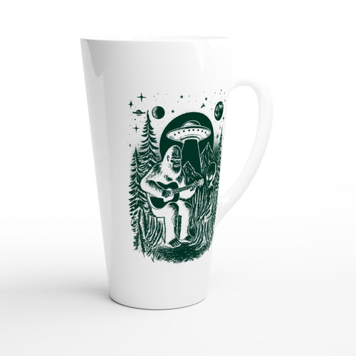 Alien And Bigfoot Play Guitar - White Latte 17oz Ceramic Mug Latte Mug Globally Fulfilled Music Sci Fi