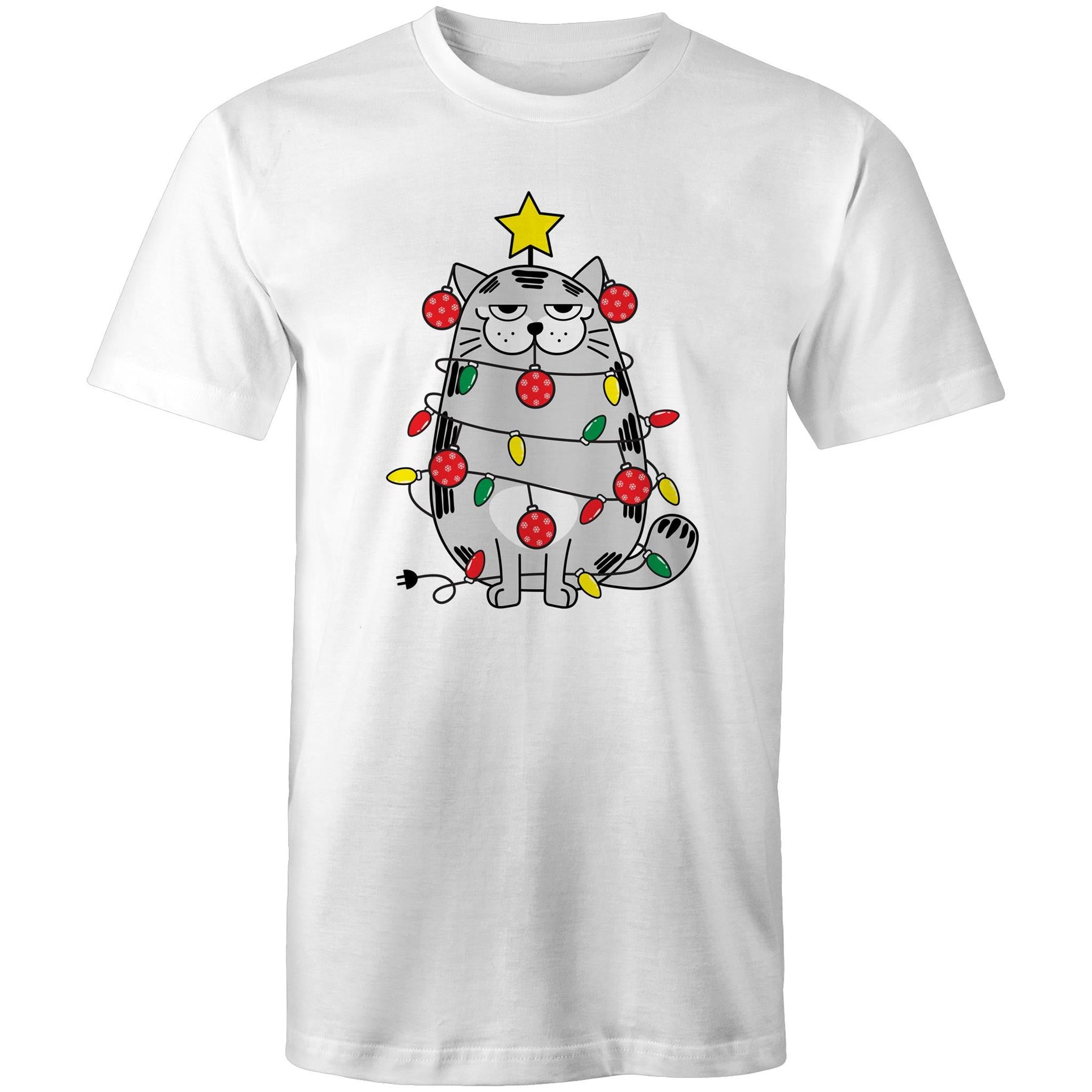 Christmas Cat - Mens T-Shirt White Mens Christmas T-shirt Christmas Printed In Australia